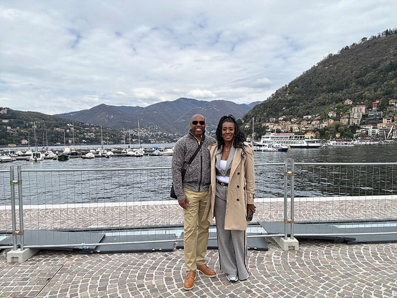 Shanta and her husband, Roy Williams Jr., at Lake Como in Italy