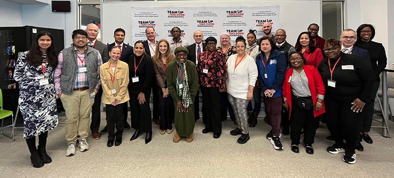 Group photo of community and clinical collaborators from organizations including the American Heart Association of Greater Philadelphia, Penn Medicine, and Temple Health