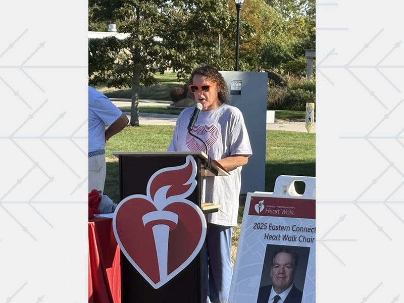 Tia Emard sharing her heart attack experience the 2025 American Heart Association Heart Walk in Westerly, Rhode Island