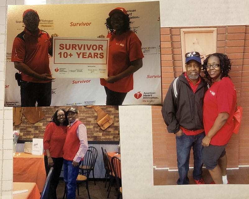 A collection of photos showing Angela with her husband, Terry Hughes, at various American Heart Association events