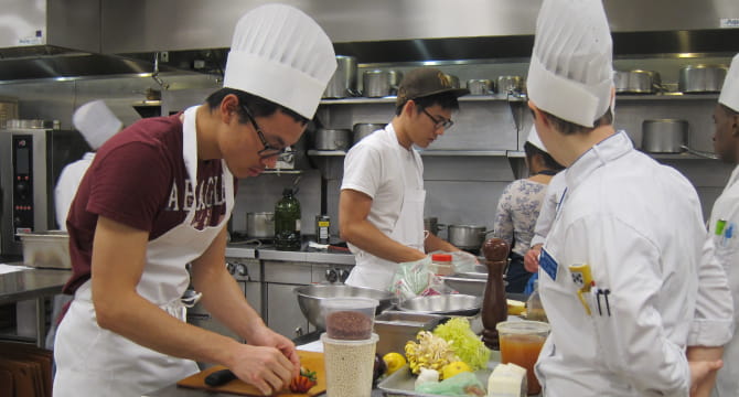 Medical students in cooking class