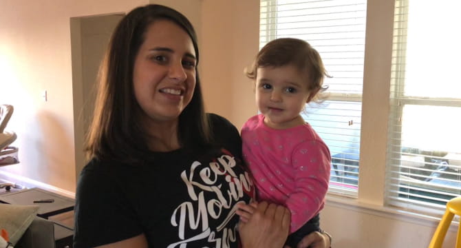 Alyssa Duane at home with her daughter Maggie