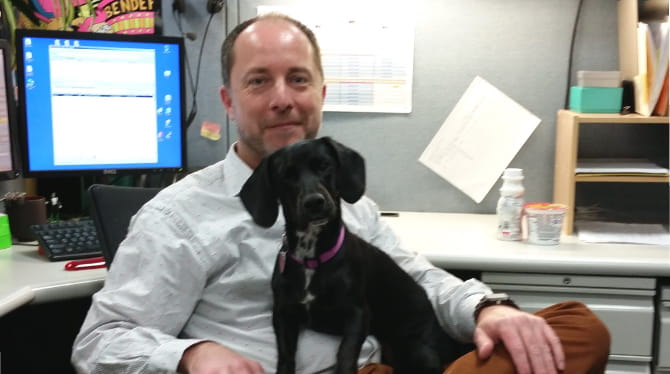 Jonathan Walker's dog, Emalee, helps reduce his anxiety at work. (Photo courtesy of Jonathan Walker)