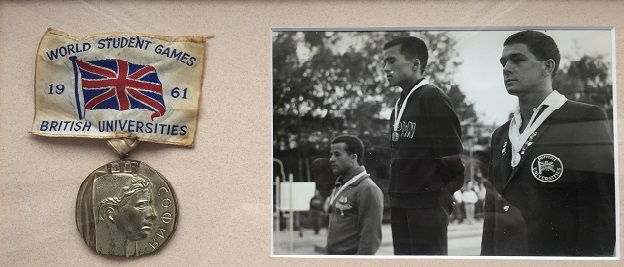 Len Rapkins on the medal stand at the 1961 World Student Games.