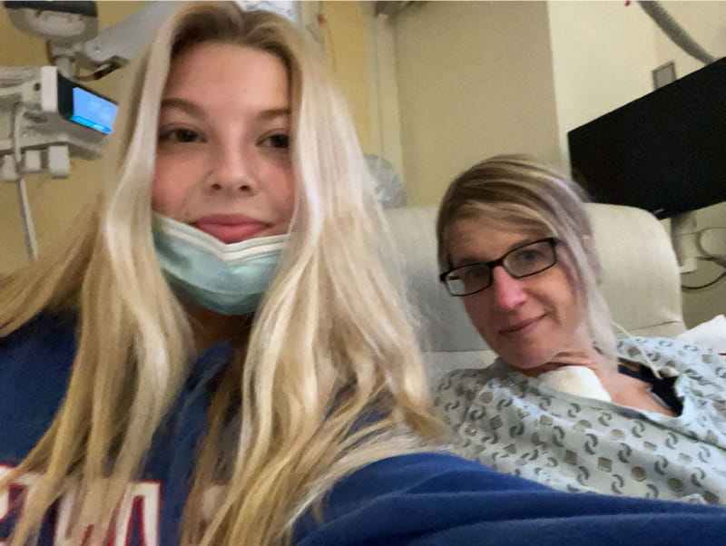 Shelley Marshall (right) recovering in the hospital last year with her daughter, Kennley McCown, by her side. (Photo courtesy of Shelley Marshall)