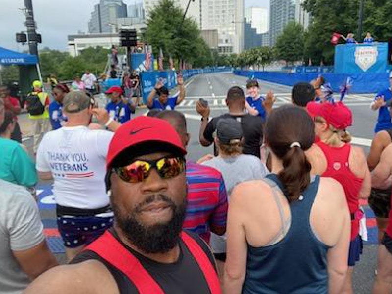 Willie Hatchett at the starting line of the 2022 Peachtree Road Race in Atlanta – shortly before he had a cardiac arrest and collapsed. (Photo courtesy of Willie Hatchett)