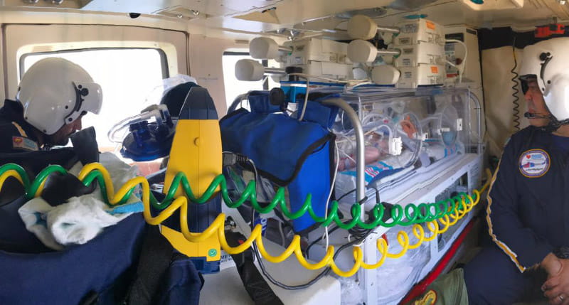 McKenna Lewis being transported in a medical helicopter to Miami shortly after her birth. (Photo courtesy of Stephanie Lewis)