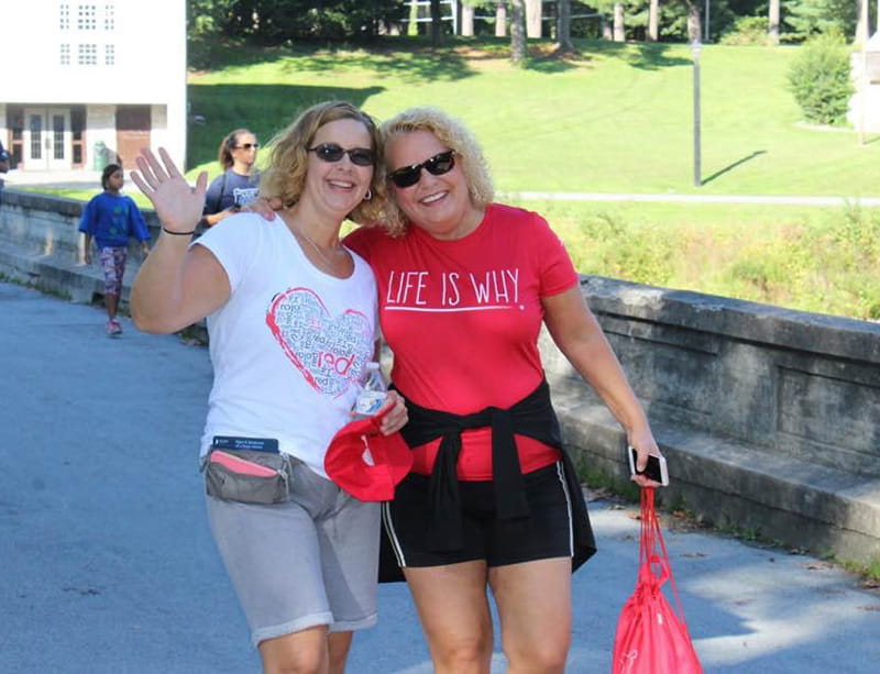 Bev Pohlit (right) and fellow heart attack survivor, Christine Hartline, during their first in-person meeting at the Berks County Heart Walk in Wyomissing, Pennsylvania. (Photo courtesy of Christine Hartline)