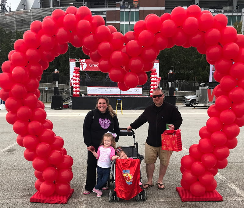 Tessa Agnoli and her family at the 2019 Baltimore, Maryland Heart Walk. From left: mom Courtney, sister Noelle, Tessa, and dad John. (Photo courtesy of Courtney Agnoli)