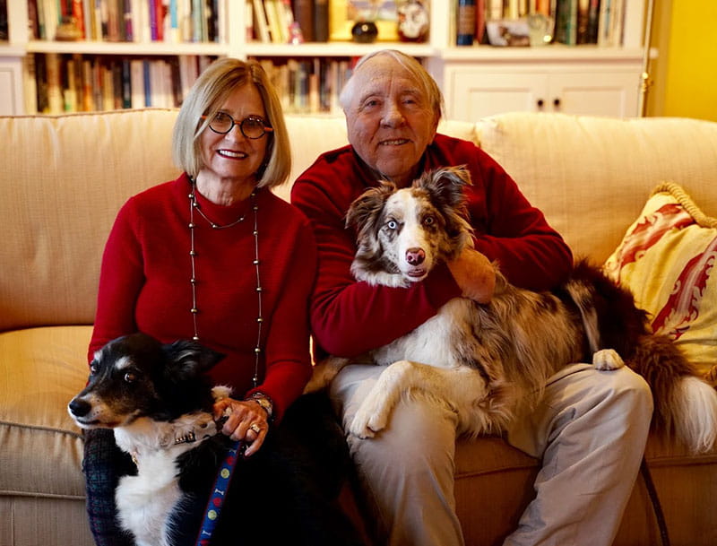 Patricia Harden (left) with her husband, Jeff King, and their dogs in 2021. (Photo courtesy of Patricia Harden)