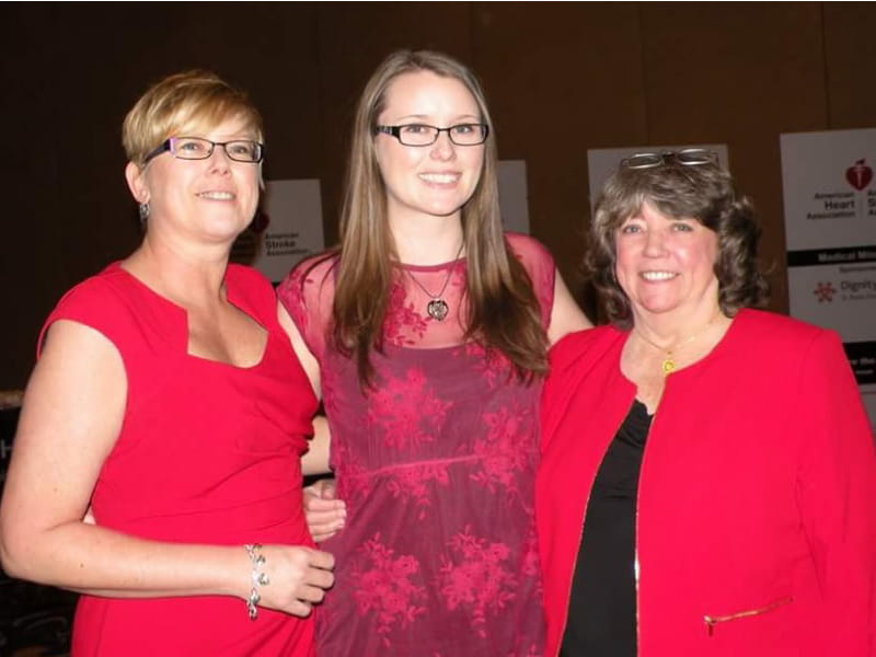 Cardiac arrest survivor Melanie Baldwin (left), with daughter and mother.