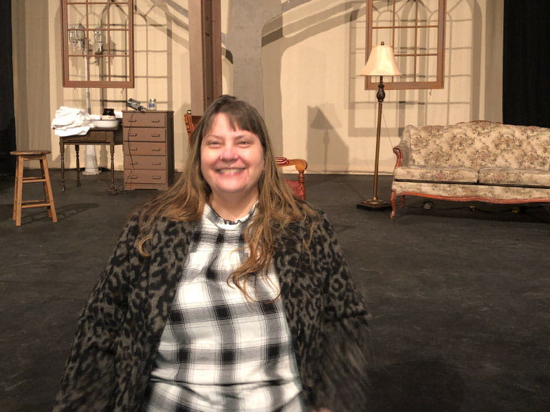 Stroke survivor and theater director Victoria Shepherd on set of a play she is directing this year. (Photo courtesy of Victoria Shepherd)
