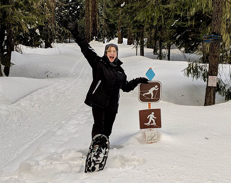 Stephanie Gerding snowshoeing for the first time after her strokes. (Photo courtesy of Stephanie Gerding)
