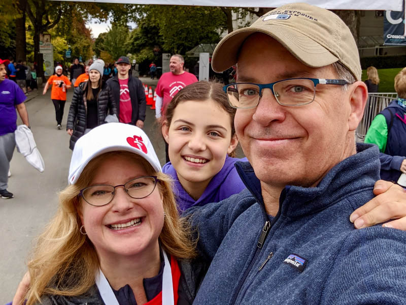 Stroke survivor Stephanie Gerding (left) with her husband, Patrick, and daughter, Madeline at a 2019 AHA Heart Walk. (Photo courtesy of Stephanie Gerding)