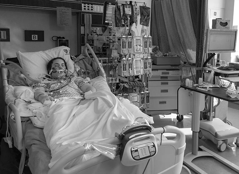 Leilani Graham in the ICU after doctors removed her from the machine that took over the function of her heart and lungs. (Photo courtesy of Leilani Graham)