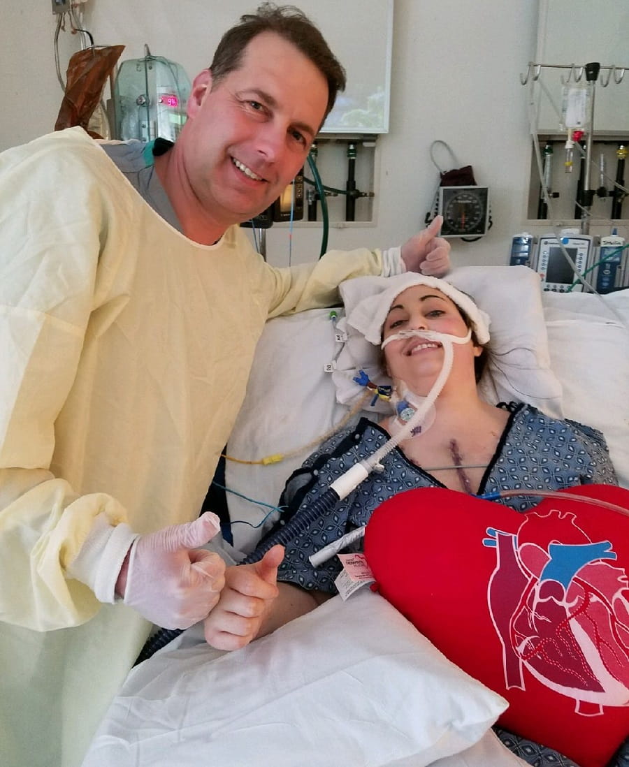 Lauren Meizel with heart surgeon Marc Pelletier after her heart transplant. (Photo courtesy of Lauren Meizo)