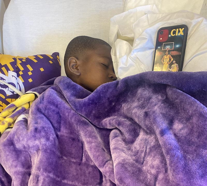 Cix Greene recovering after open-heart surgery. (Photo courtesy of Chappral Greene)