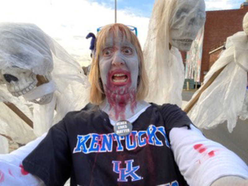 Sarah Katzenmaier in zombie makeup and her Kentucky Wildcats jersey. (Photo courtesy of Sarah Katzenmaier)