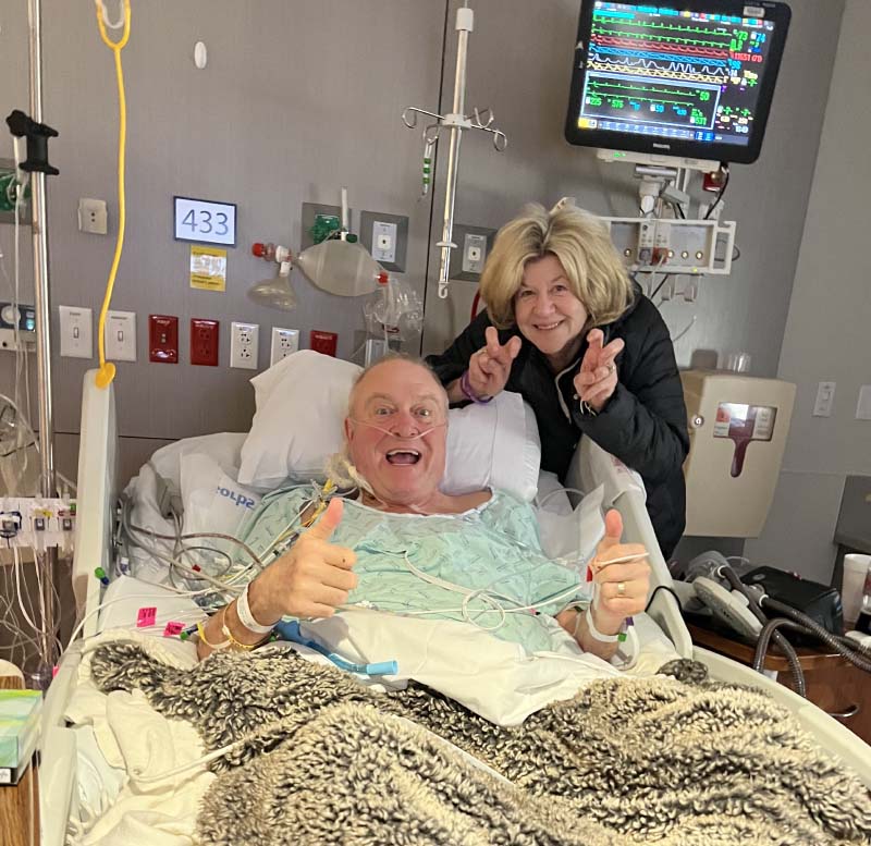 Hal Harbuck with his wife, Ann, recovering in the hospital after his heart transplant earlier this year. (Photo courtesy of Hal Harbuck)