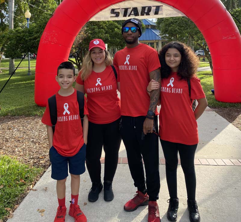 Yanela Vickers with her husband, Horace, and their children, Raidel Pino Jr. and Leah Arianna Pino, at the 2021 Palm Beach County Heart Walk. (Photo courtesy of Yanela Vickers)