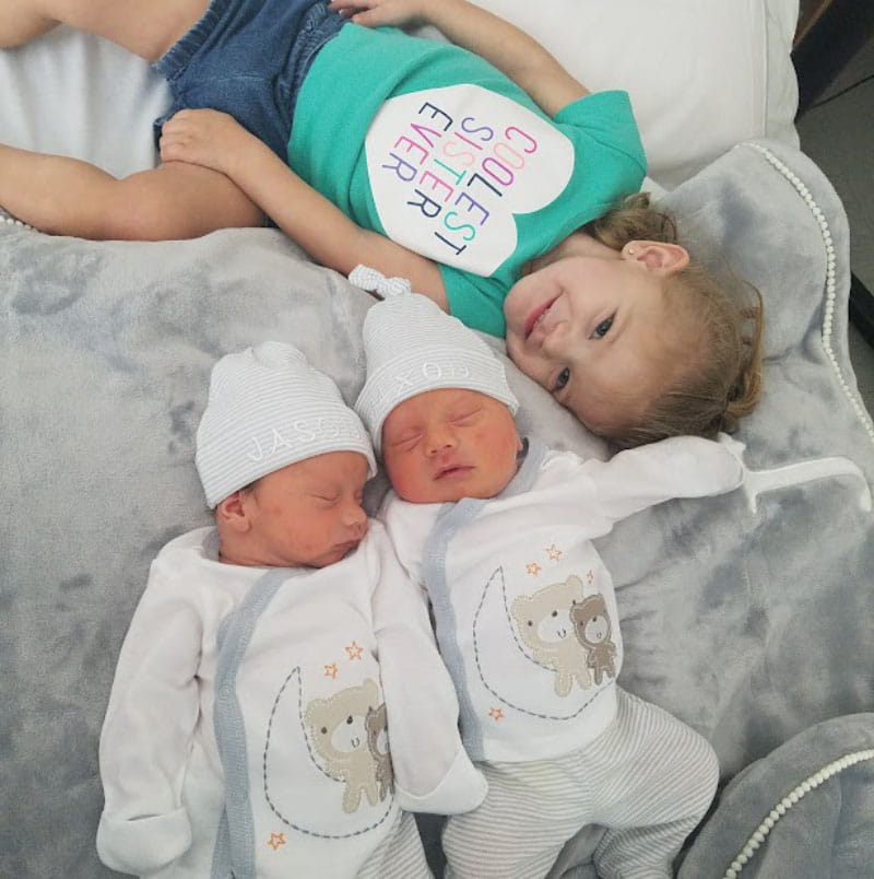Isabel Siqueiros with her newborn twin brothers, Jason and Jaxon. (Photo courtesy of the Siqueiros family)