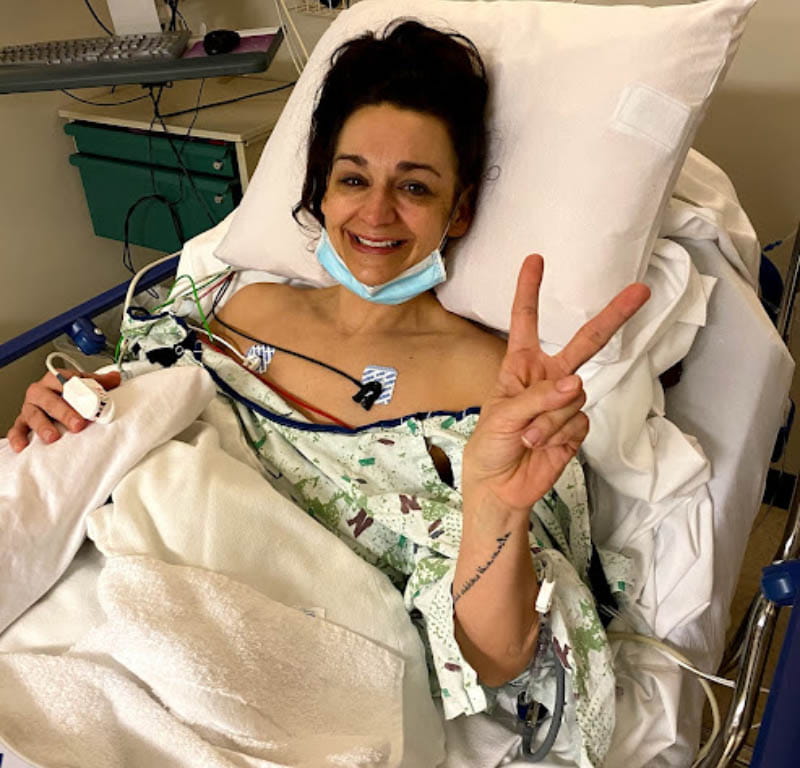 Ratona Harr, pictured in the hospital, needed two stents to reopen a crucial artery after a heart attack. (Photo courtesy of Ratona Harr)