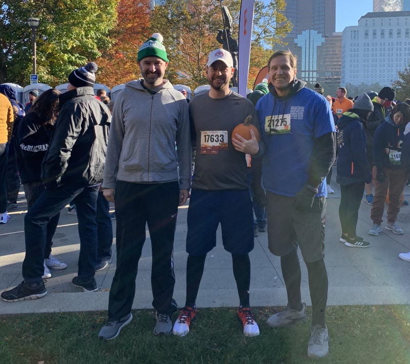 Dave Conway with his running buddies in 2022. From left: Dave, Matt Rupp and Zeb Doughty. (Photo courtesy of Dave Conway)