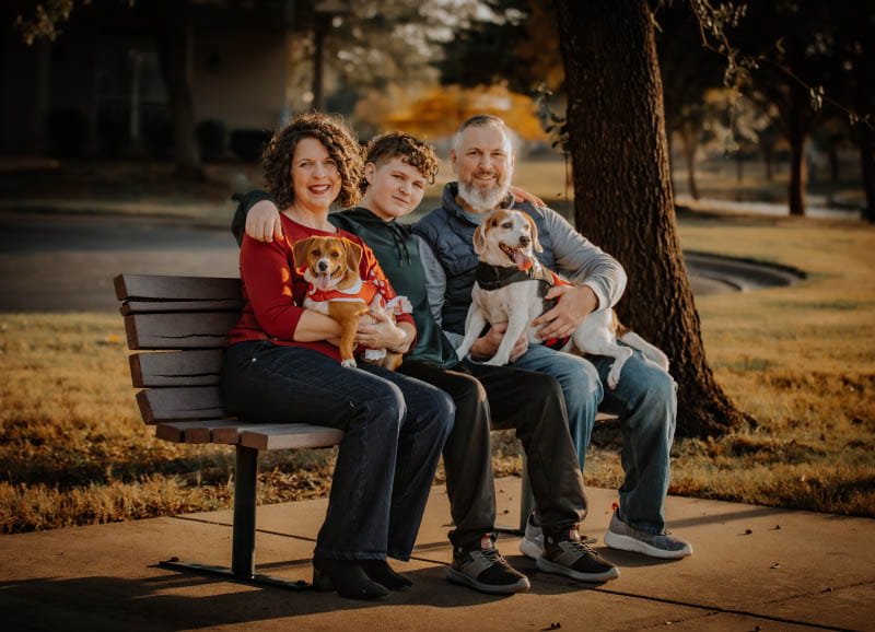 The Nutt family, clockwise from left: Tami, Austin and Scott, with their dogs Ace and Ruth. (Photo courtesy of Tami Nutt)