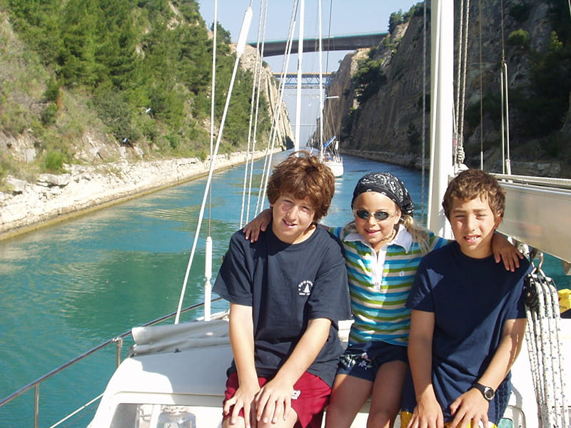 Danny, Sarah and Adam aboard the Nowornot sailing in Greece. (Photo courtesy of the Zuckerman-Meyerson family)