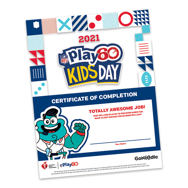 NFL Kids Day Certificate of Completion