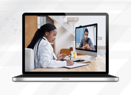 course preview image of healthcare worker conducting telehealth appointment with patient on screen