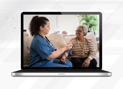 course preview image of healthcare worker checking patient's blood pressure sitting together on a couch