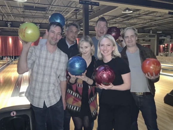 heart disease survivor Heather bowling with friends