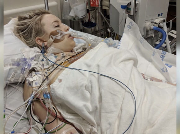 heart disease survivor Heather in the hospital