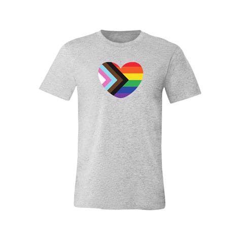 AHA Pride unisex jersey grey t-shirt with an LGBTQ+ heart graphic AHA Pride unisex jersey grey t-shirt with an LGBTQ+ heart graphic