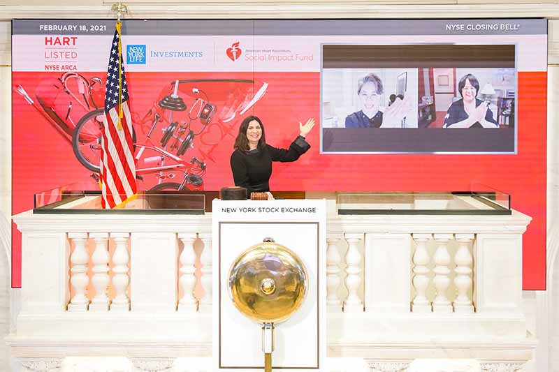 virtual closing of the bell on Feb. 18, New York Stock Exchange President Stacey Cunningham joined Yie-Hsin Hung, CEO of New York Life Investment Management, and Dr. Regina Benjamin