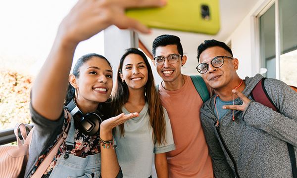 happy college students take a selfie outdoors happy college students take a selfie outdoors