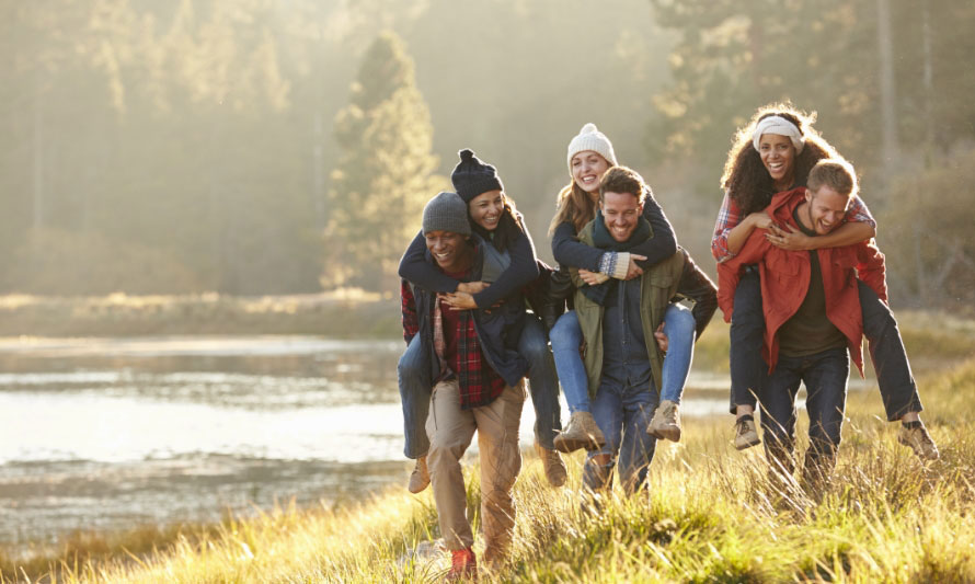 group of male and female hikers having a lot of fun