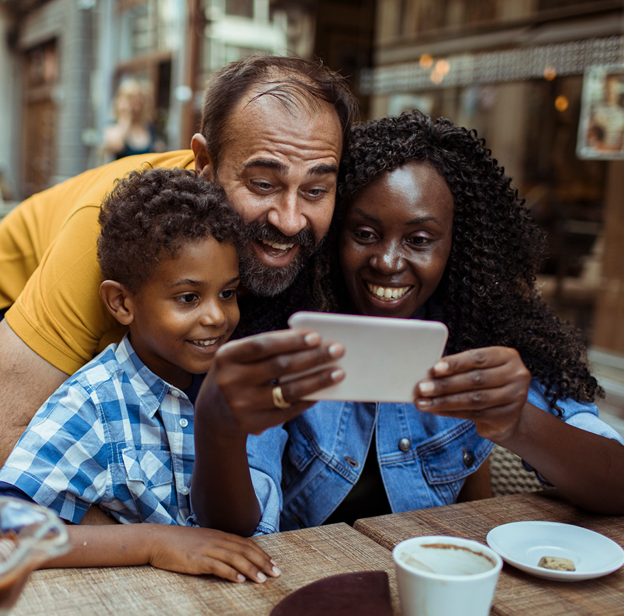 happy family taking selfie