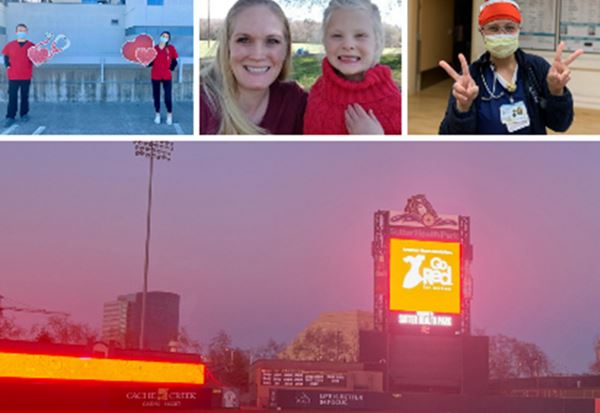 collage of images of people wearing red in celebration of 2021 Wear Red Day
