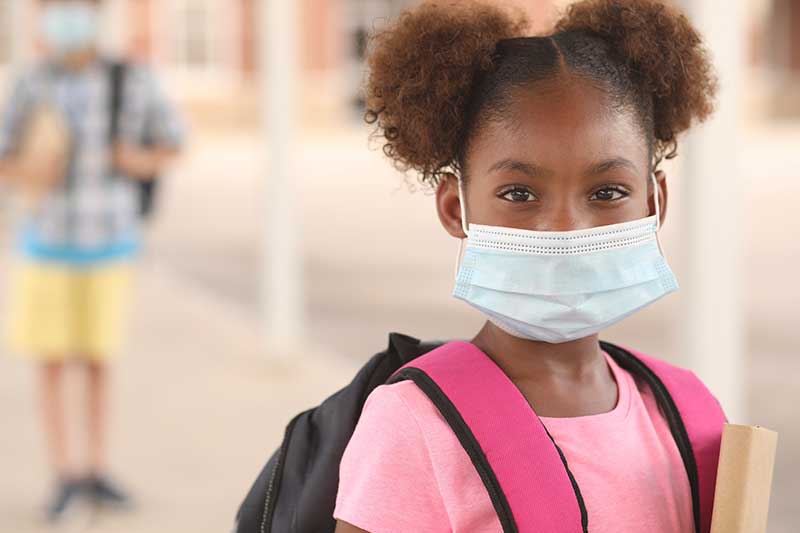 girl elementary student wearing mask girl elementary student wearing mask
