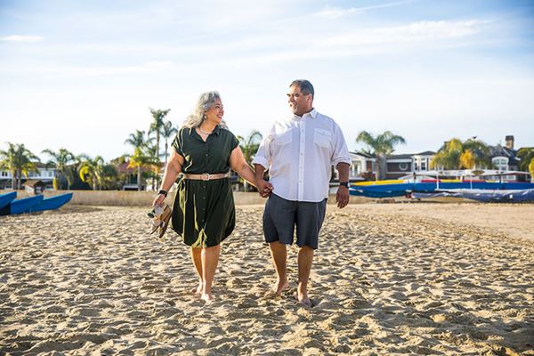Couple walking on a beach