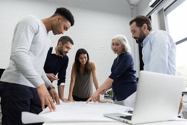 Group of business people discussing financial Group of business people discussing financial
