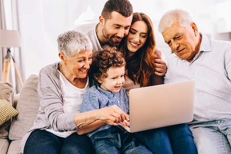 Family around a computer