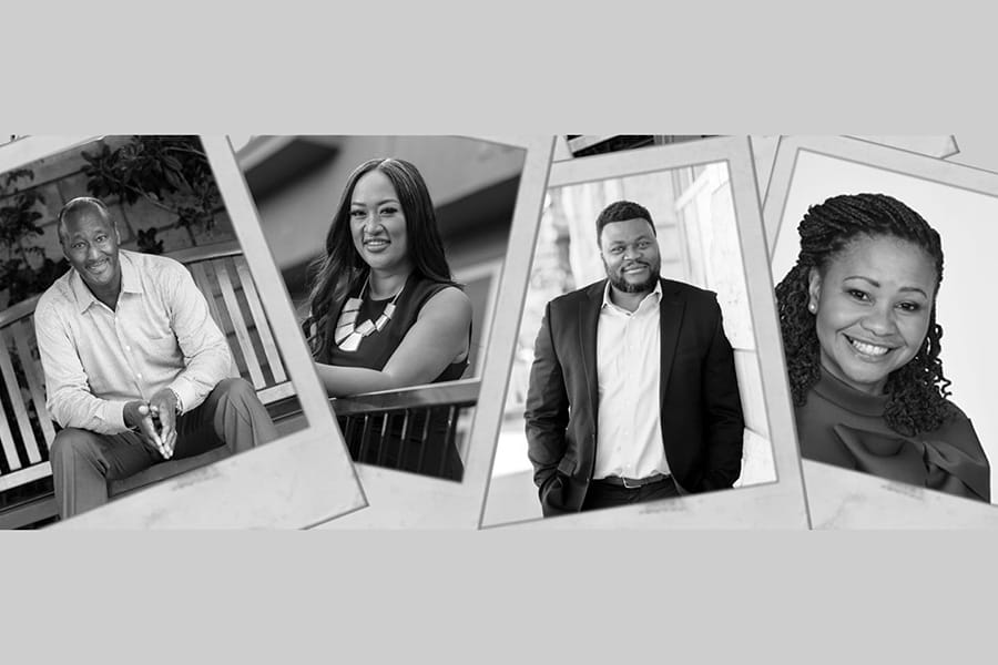 stack of instant photos spread out showing smiling individuals