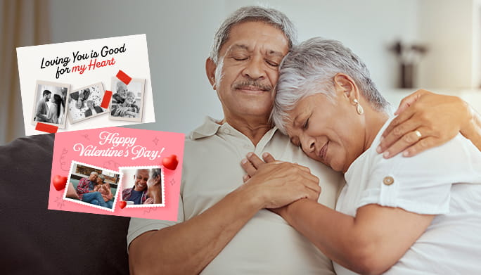 Husband and wife sitting and hugging