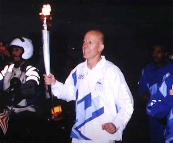 Cass Wheeler jogging with Olympic torch