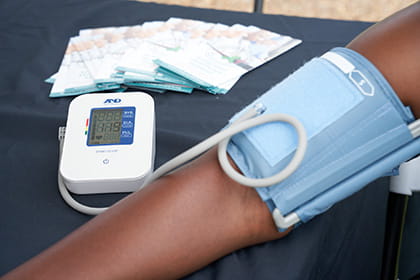 Person measuring blood pressure