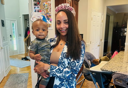 Erin Vickers with her son at her birthday 