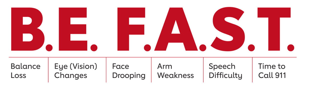 B.E. F.A.S.T. (Balance Loss, Eye (Vision), Face Drooping, Arm Weakness, Speech Difficulty and Time to Call 911